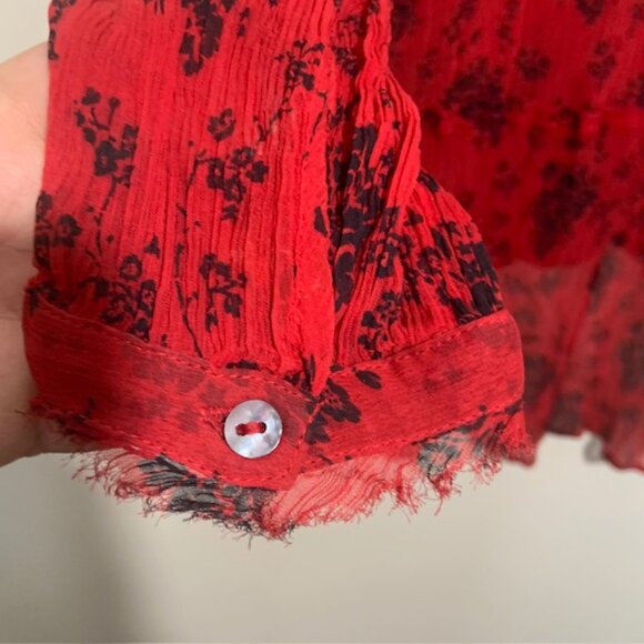 Sundance Sheer Gothic Edgy Vampy Dark Floral Grunge Romantic Holiday Party Top - Picture 8 of 10